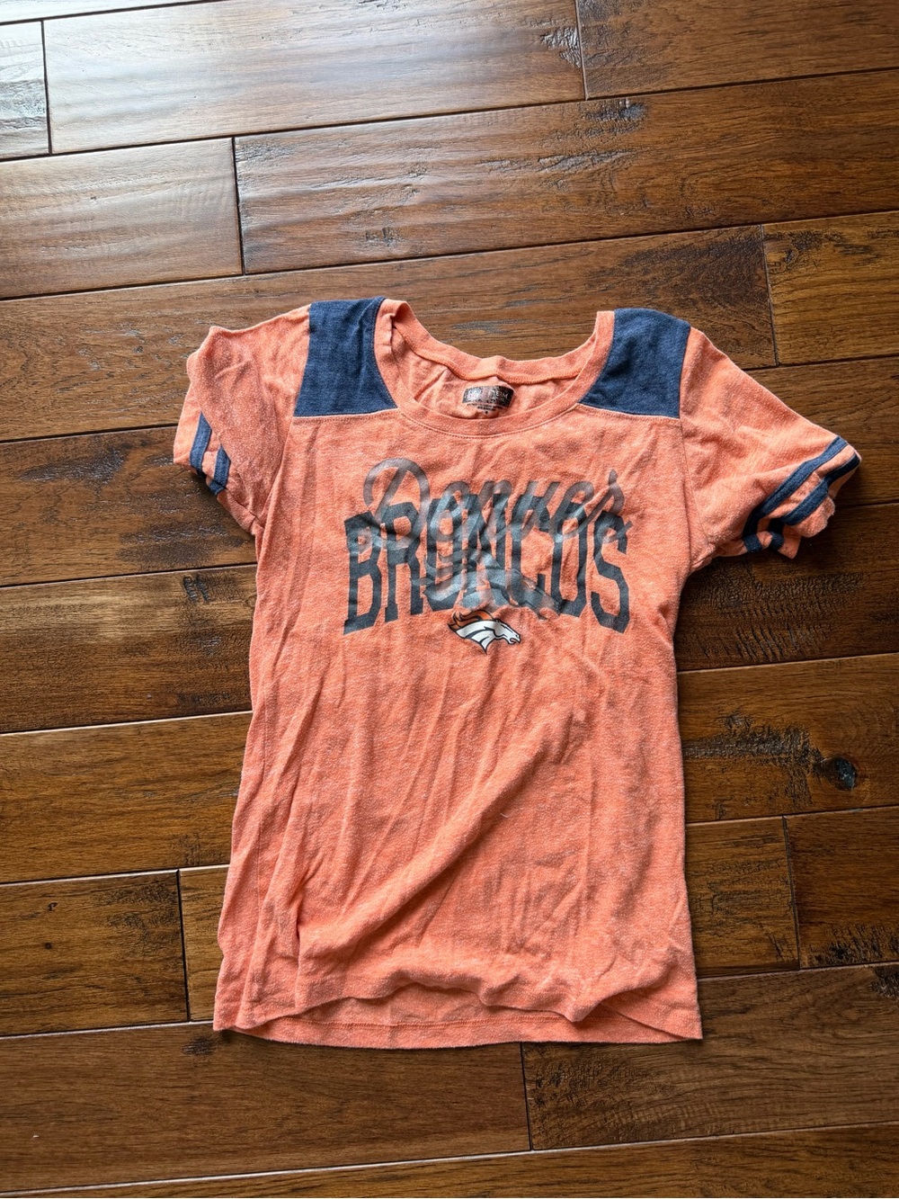 NFL women’s Orange Denver Broncos Short Sleeve Tee with Navy Accents